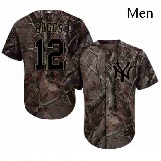 Mens Majestic New York Yankees 12 Wade Boggs Authentic Camo Realtree Collection Flex Base MLB Jersey